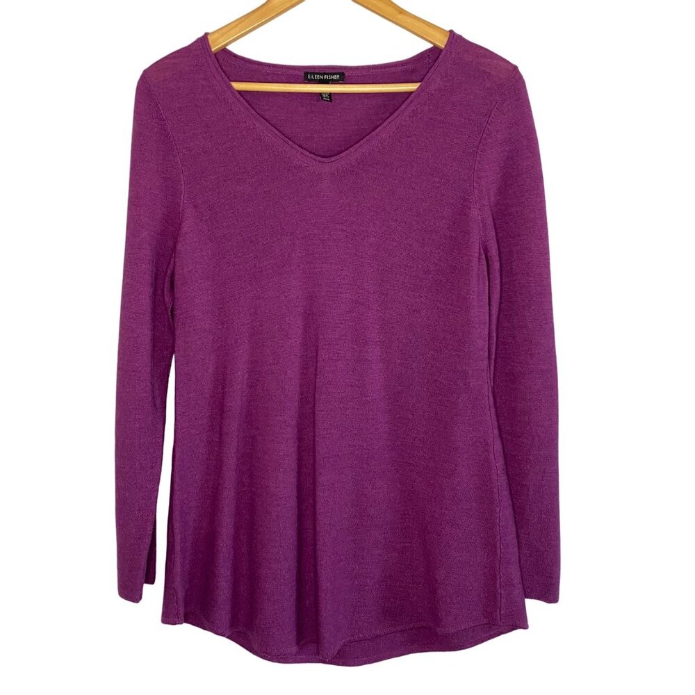 Eileen Fisher Purple V-Neck Sweater, Medium, EUC.